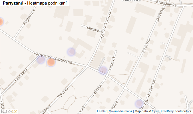 Mapa Partyzánů - Firmy v ulici.