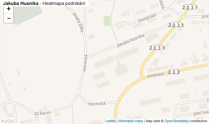 Mapa Jakuba Husníka - Firmy v ulici.