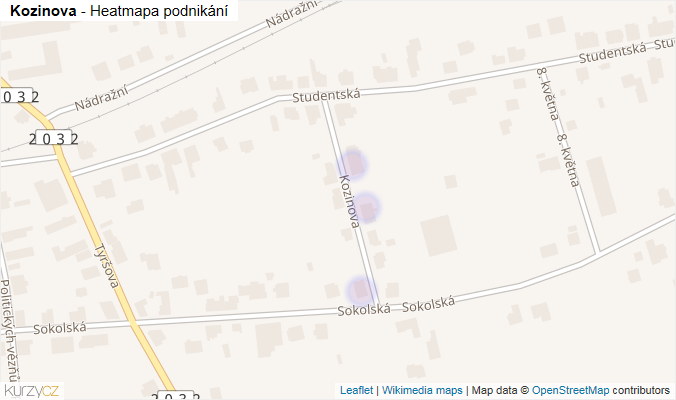Mapa Kozinova - Firmy v ulici.
