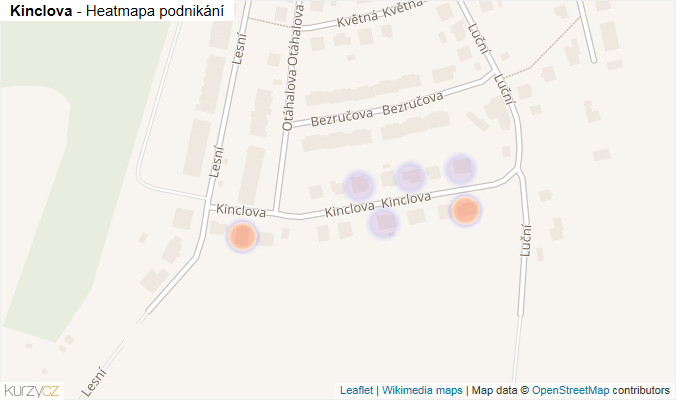 Mapa Kinclova - Firmy v ulici.