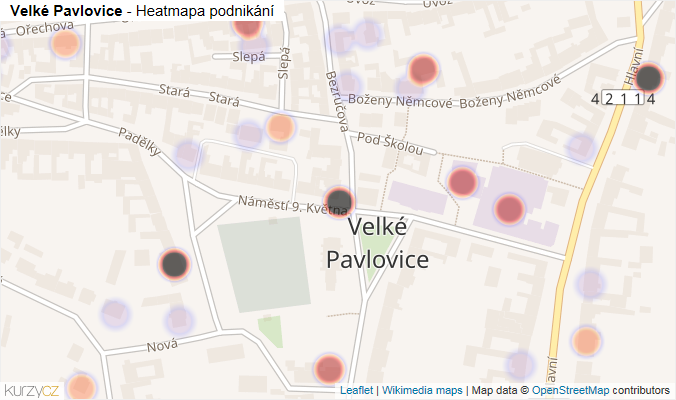 Mapa Velké Pavlovice - Firmy v části obce.