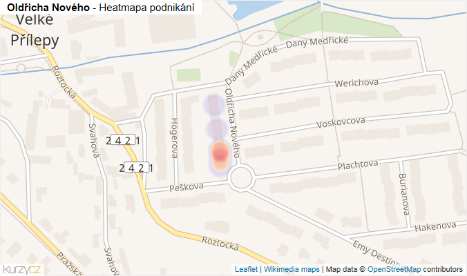 Mapa Oldřicha Nového - Firmy v ulici.
