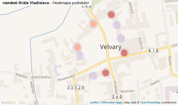 Mapa náměstí Krále Vladislava - Firmy v ulici.
