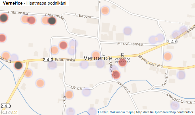 Mapa Verneřice - Firmy v části obce.