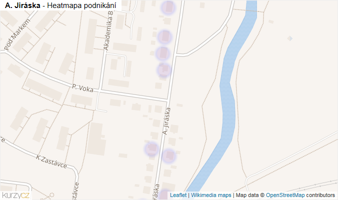 Mapa A. Jiráska - Firmy v ulici.