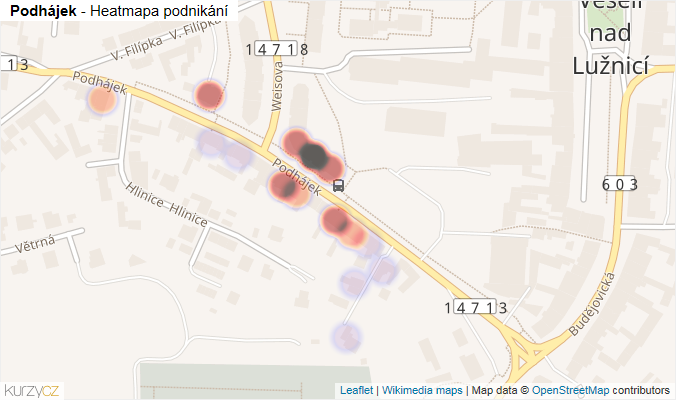 Mapa Podhájek - Firmy v ulici.
