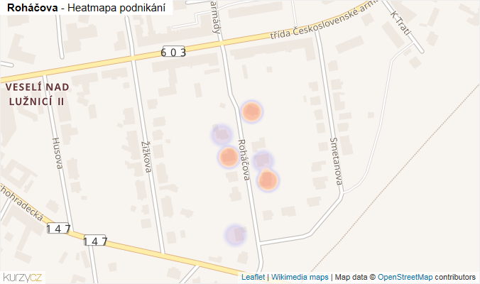 Mapa Roháčova - Firmy v ulici.