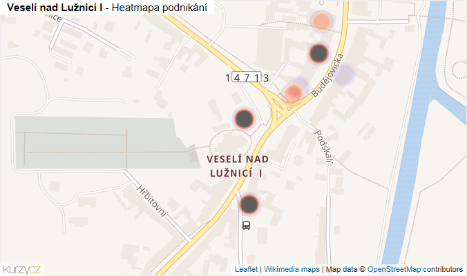 Mapa Veselí nad Lužnicí I - Firmy v části obce.