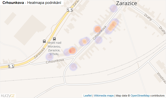 Mapa Crhounkova - Firmy v ulici.