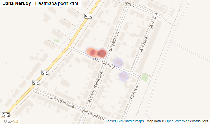 Mapa Jana Nerudy - Firmy v ulici.