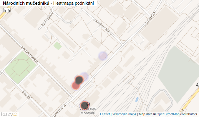 Mapa Národních mučedníků - Firmy v ulici.