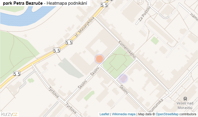 Mapa park Petra Bezruče - Firmy v ulici.