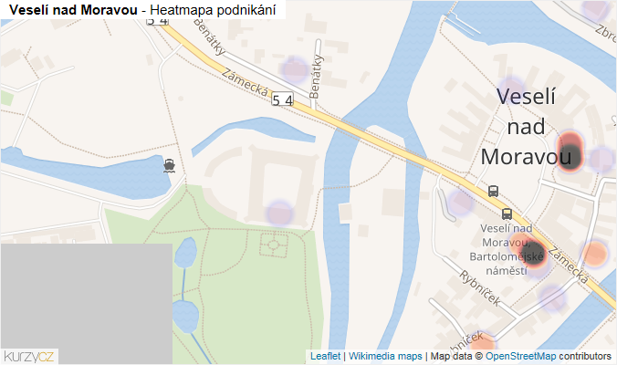Mapa Veselí nad Moravou - Firmy v části obce.