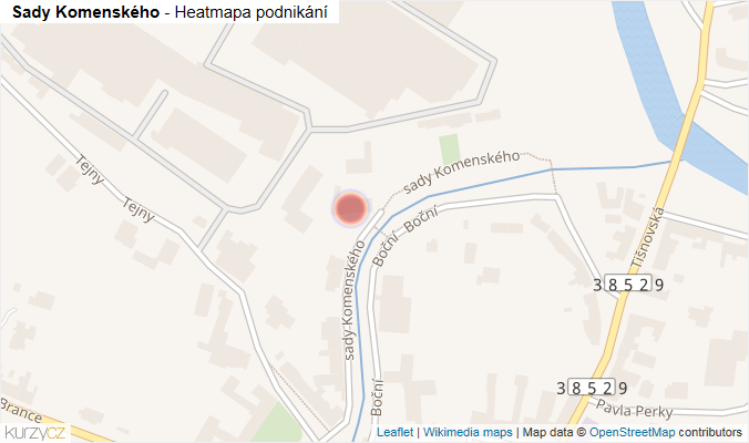 Mapa Sady Komenského - Firmy v ulici.