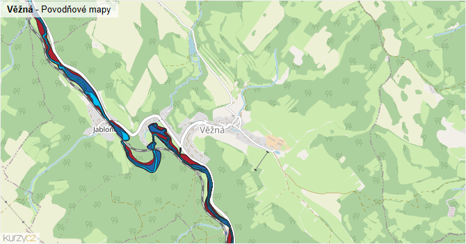 Věžná - záplavové mapy stoleté vody