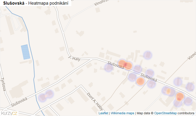Mapa Slušovská - Firmy v ulici.