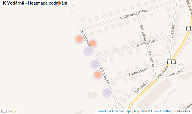 Mapa K Vodárně - Firmy v ulici.
