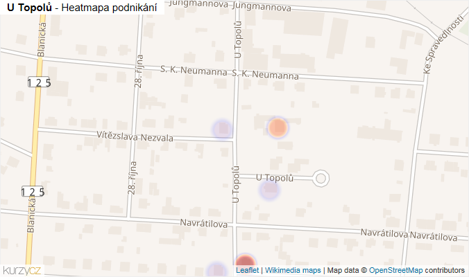 Mapa U Topolů - Firmy v ulici.