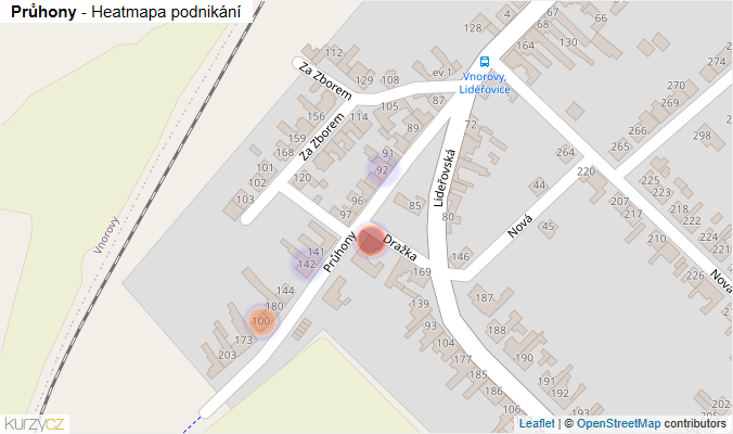Mapa Průhony - Firmy v ulici.