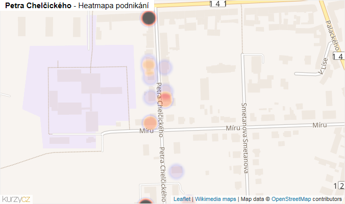 Mapa Petra Chelčického - Firmy v ulici.