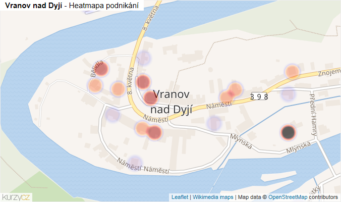 Mapa Vranov nad Dyjí - Firmy v části obce.