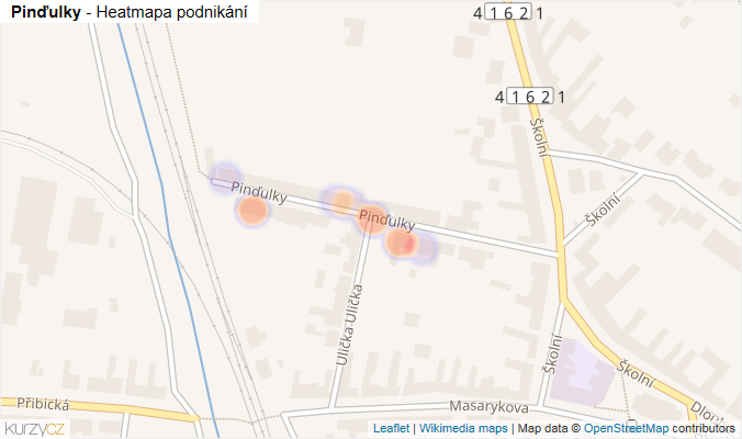 Mapa Pinďulky - Firmy v ulici.