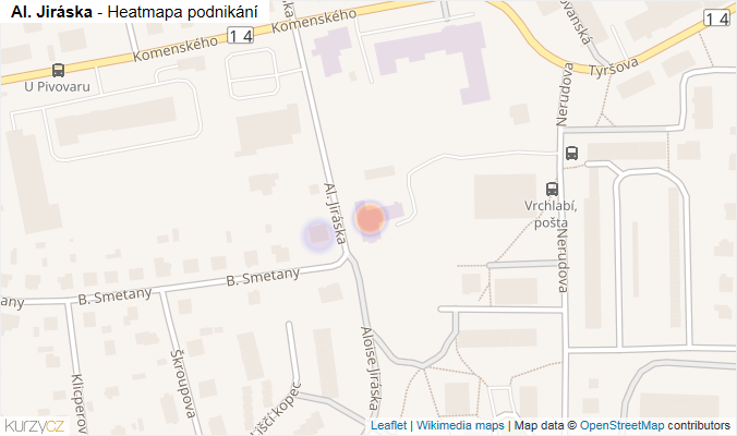 Mapa Al. Jiráska - Firmy v ulici.