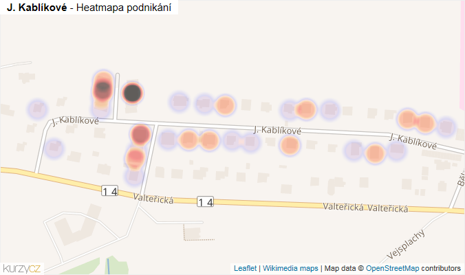 Mapa J. Kablíkové - Firmy v ulici.