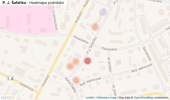 Mapa P. J. Šafaříka - Firmy v ulici.