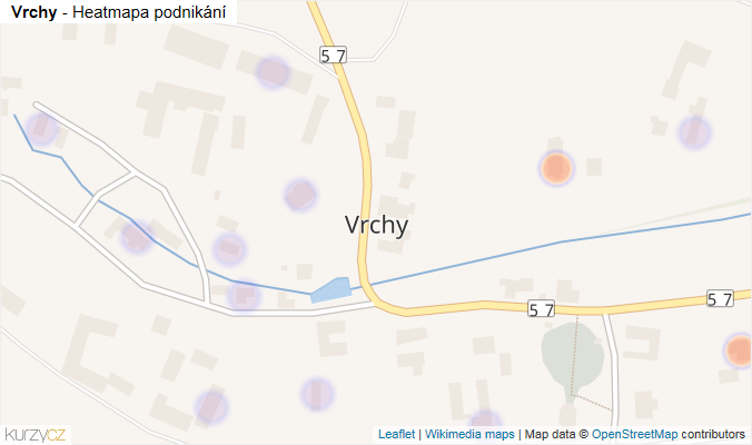 Mapa Vrchy - Firmy v části obce.