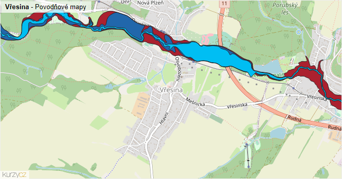 Vřesina - záplavové mapy stoleté vody