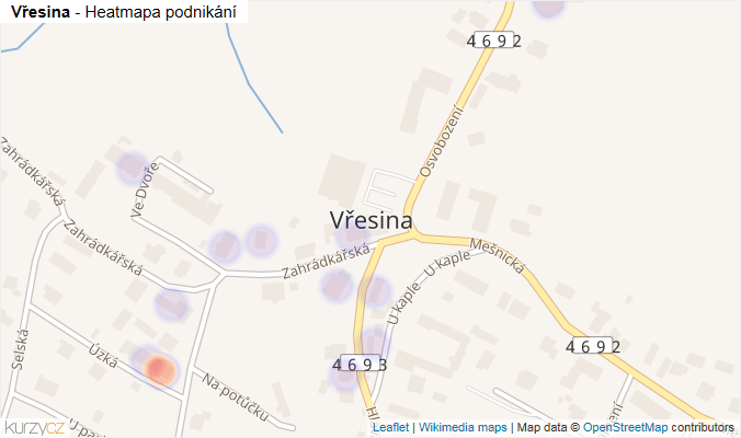 Mapa Vřesina - Firmy v části obce.