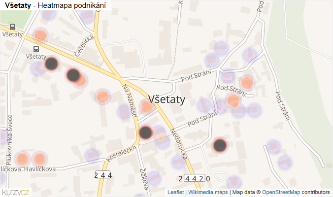 Mapa Všetaty - Firmy v části obce.
