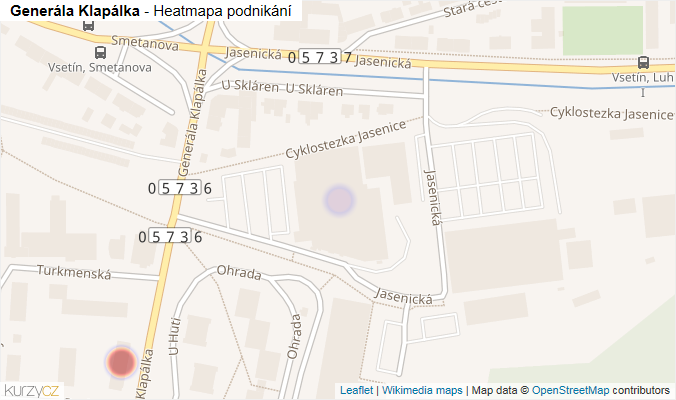 Mapa Generála Klapálka - Firmy v ulici.