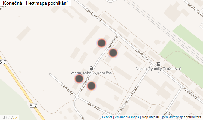 Mapa Konečná - Firmy v ulici.