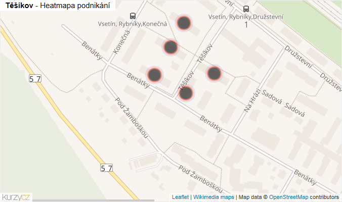 Mapa Těšíkov - Firmy v ulici.