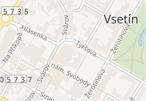 Tyršova v obci Vsetín - mapa ulice
