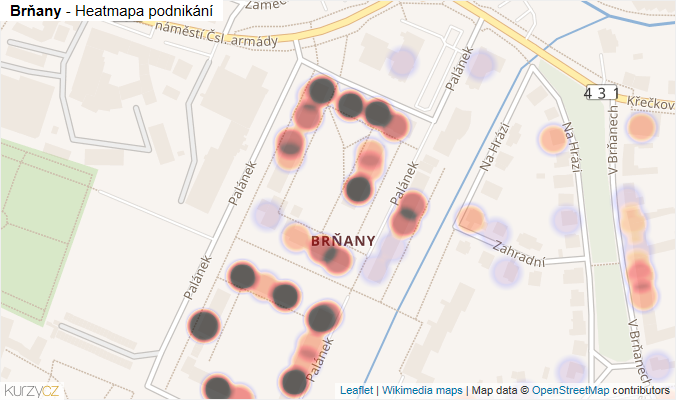 Mapa Brňany - Firmy v části obce.