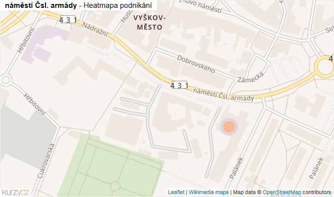 Mapa náměstí Čsl. armády - Firmy v ulici.