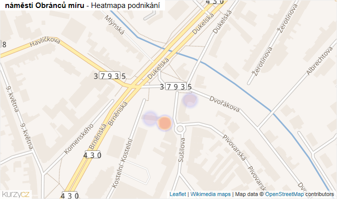 Mapa náměstí Obránců míru - Firmy v ulici.