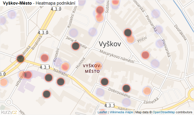 Mapa Vyškov-Město - Firmy v části obce.