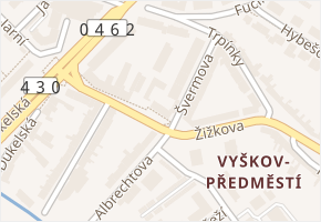 Žižkova v obci Vyškov - mapa ulice