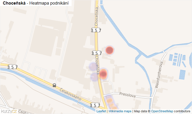 Mapa Choceňská - Firmy v ulici.