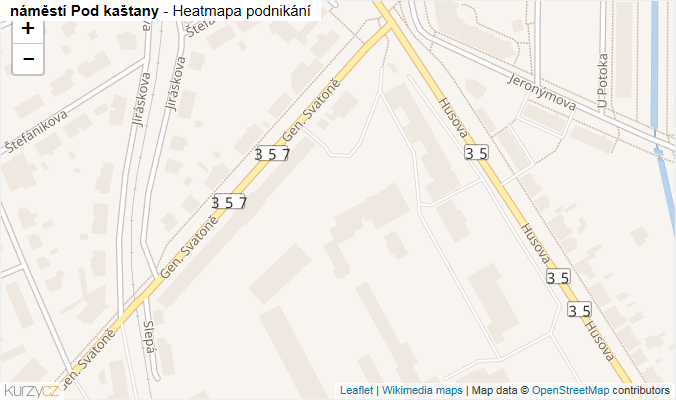 Mapa náměstí Pod kaštany - Firmy v ulici.