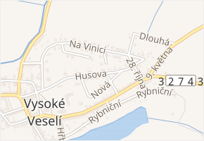 Husova v obci Vysoké Veselí - mapa ulice