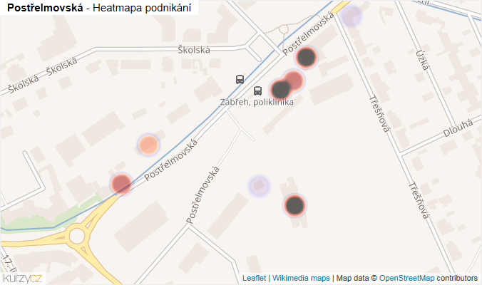 Mapa Postřelmovská - Firmy v ulici.