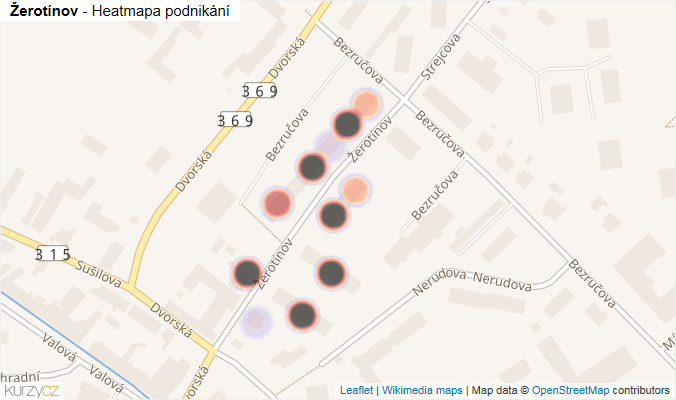 Mapa Žerotínov - Firmy v ulici.