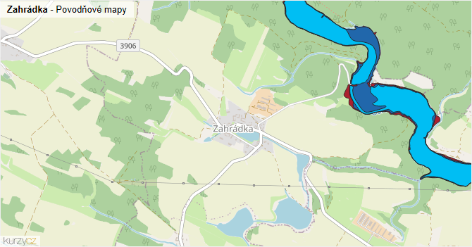 Zahrádka - záplavové mapy stoleté vody