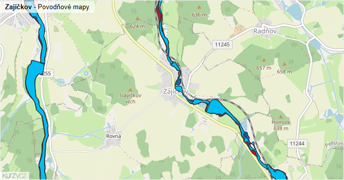 Zajíčkov - záplavové mapy stoleté vody
