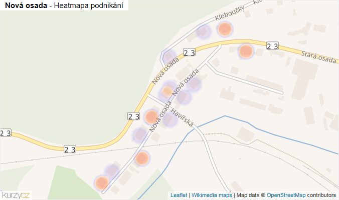 Mapa Nová osada - Firmy v ulici.